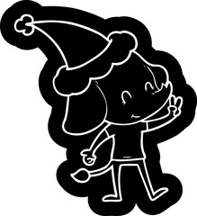 cute quirky cartoon icon of a elephant wearing santa hat