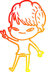 warm gradient line drawing of a cartoon happy woman