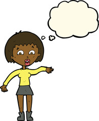 cartoon surprised woman with thought bubble