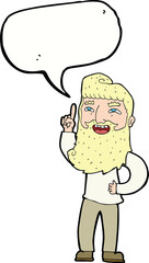 cartoon happy bearded man with idea with speech bubble