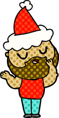 hand drawn comic book style illustration of a man with beard wearing santa hat