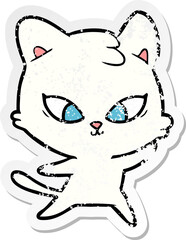 distressed sticker of a cute cartoon cat