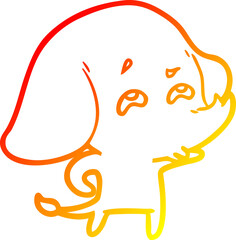 warm gradient line drawing of a cartoon elephant remembering