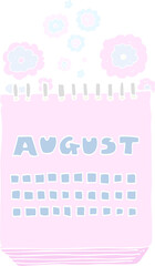 flat color illustration of calendar showing month of august