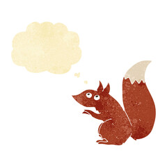 cartoon red squirrel with thought bubble