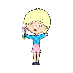 cartoon woman with flower
