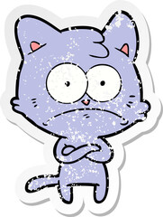 distressed sticker of a cartoon nervous cat