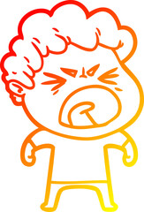 warm gradient line drawing of a cartoon furious man