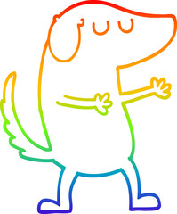 rainbow gradient line drawing of a cartoon happy dog