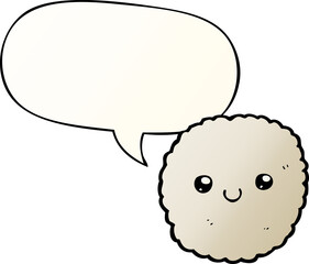cartoon biscuit with speech bubble in smooth gradient style