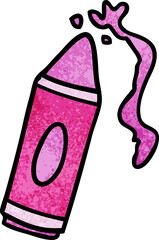 hand drawn textured cartoon doodle of a pink crayon