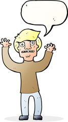 cartoon terrified man with speech bubble