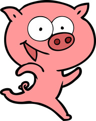 cheerful running pig cartoon