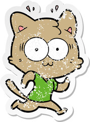 distressed sticker of a cartoon surprised cat running