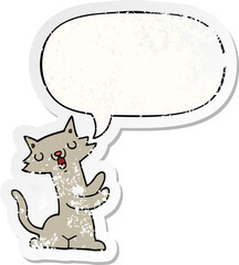 cartoon cat with speech bubble distressed distressed old sticker