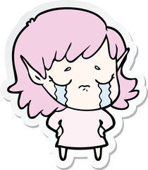 sticker of a cartoon crying elf girl