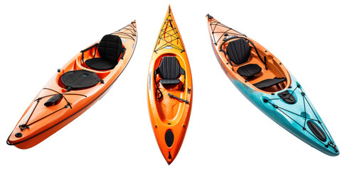 a set of kayak boats on transparent background - obrazy, fototapety, plakaty
