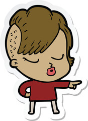 sticker of a cartoon pretty hipster girl