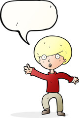 cartoon panicking boy with speech bubble