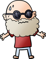 cartoon worried man with beard and sunglasses