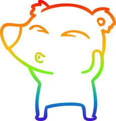 rainbow gradient line drawing of a cartoon whistling bear