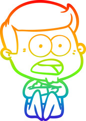 rainbow gradient line drawing of a cartoon shocked man