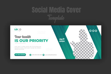 Medical healthcare, hospital banner promotion social media cover or web banner post template design with photo place holder green gradient color shape