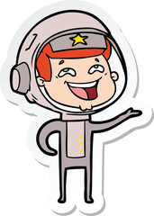 sticker of a cartoon laughing astronaut