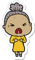 sticker of a cartoon angry old woman