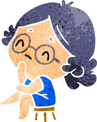 retro cartoon illustration of a cute kawaii lady