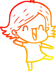 warm gradient line drawing of a cartoon laughing woman