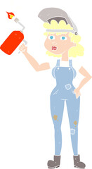 flat color illustration of woman welding