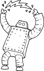freehand drawn black and white cartoon robot