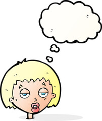 cartoon bored woman with thought bubble