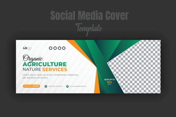 Organic food and farming, Landscaping, Gardening, agro farm services social media post design for agriculture promotion on timeline cover or web banner template flyer multipurpose used