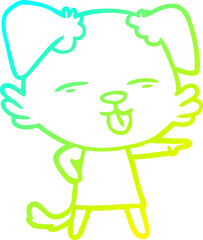 cold gradient line drawing of a cartoon dog sticking out tongue