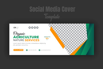 Organic food and farming, Landscaping, Gardening, agro farm services social media post design for agriculture promotion on timeline cover or web banner template flyer multipurpose used