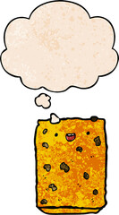 cartoon biscuit with thought bubble in grunge texture style