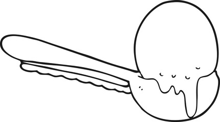 freehand drawn black and white cartoon scoop of ice cream