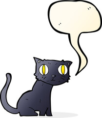 cartoon black cat with speech bubble