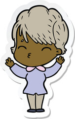 sticker of a cartoon woman thinking