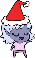 happy hand drawn line drawing of a elf girl wearing santa hat
