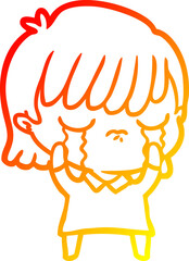 warm gradient line drawing of a cartoon woman crying