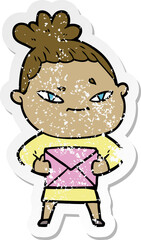 distressed sticker of a cartoon woman