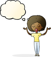 cartoon peaceful woman with thought bubble