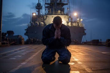 Sailor is praying. Beautiful illustration picture. Generative AI