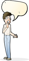 cartoon worried man with speech bubble