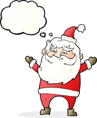 cartoon happy santa claus with thought bubble