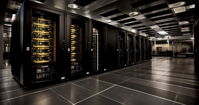 Servers and supercomputers. Beautiful illustration picture. Generative AI