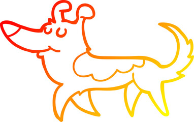 warm gradient line drawing of a cartoon dog